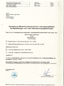 Steuerschuldnerschaft bei Elektromeister Laganowski GmbH in Dresden